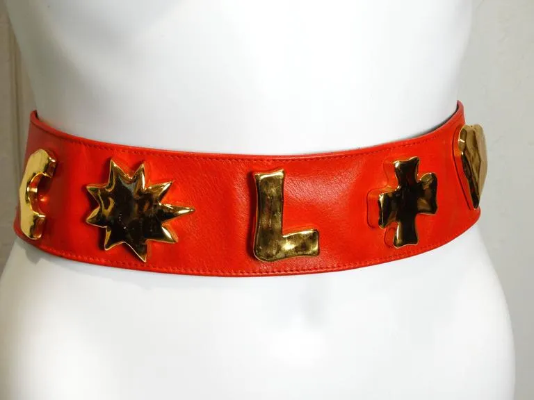 1990s Christian Lacroix Wide Red Iconic Gold Symbol Belt