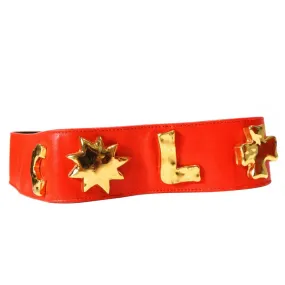 1990s Christian Lacroix Wide Red Iconic Gold Symbol Belt