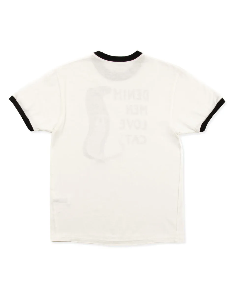 20/-Jersey Ringer T (DENIM MEN LOVE CATS SCRATCH) - White