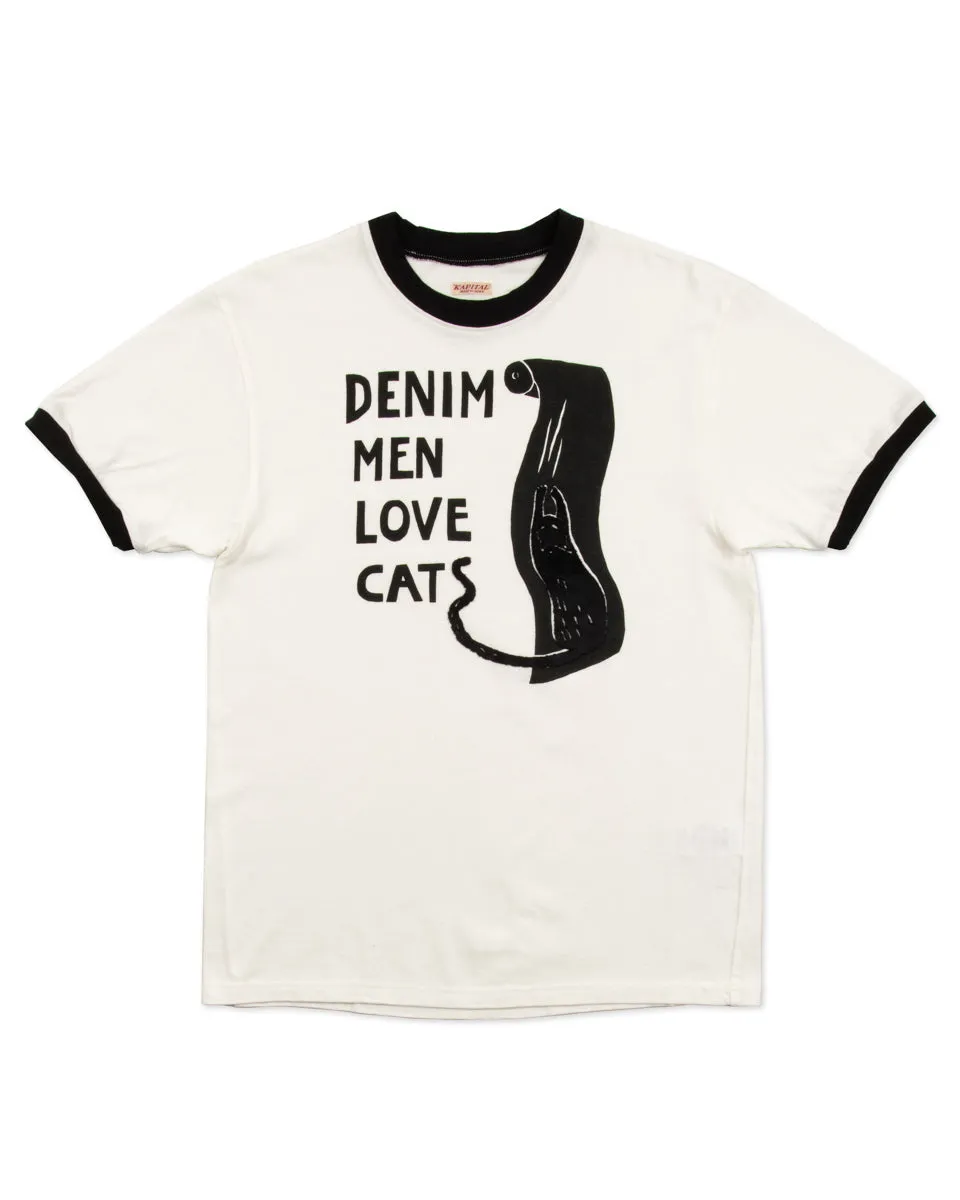 20/-Jersey Ringer T (DENIM MEN LOVE CATS SCRATCH) - White