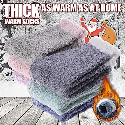 6 Pairs Non Slip Fuzzy Socks for Womens with Grips Anti Slip Soft Fluffy Cozy Winter Warm Slipper Socks (6 Pairs Multicolor Fuzzy Socks B)