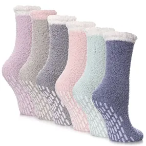 6 Pairs Non Slip Fuzzy Socks for Womens with Grips Anti Slip Soft Fluffy Cozy Winter Warm Slipper Socks (6 Pairs Multicolor Fuzzy Socks B)