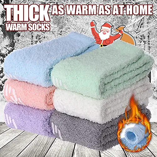 6 Pairs Non Slip Fuzzy Socks for Womens with Grips Anti Slip Soft Fluffy Cozy Winter Warm Slipper Socks (6 Pairs Rainbow Fuzzy Socks)