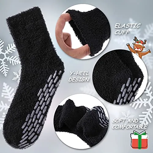 6 Pairs Non Slip Fuzzy Socks for Womens with Grips Anti Slip Soft Fluffy Cozy Winter Warm Slipper Socks (6 Pairs Solid Color Fuzzy Socks)