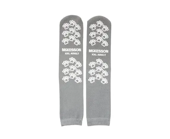 Adult Non-Skid Patient Socks, Double-Sided Grip, Gray, 2XL