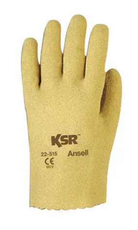 Ansell Size 8 KSR Light Duty Multi-Purpose Cut And Abrasion Resistant Tan Vinyl Fully Coated Work Gloves With Interlock Knit Liner And Slip-On Cuff