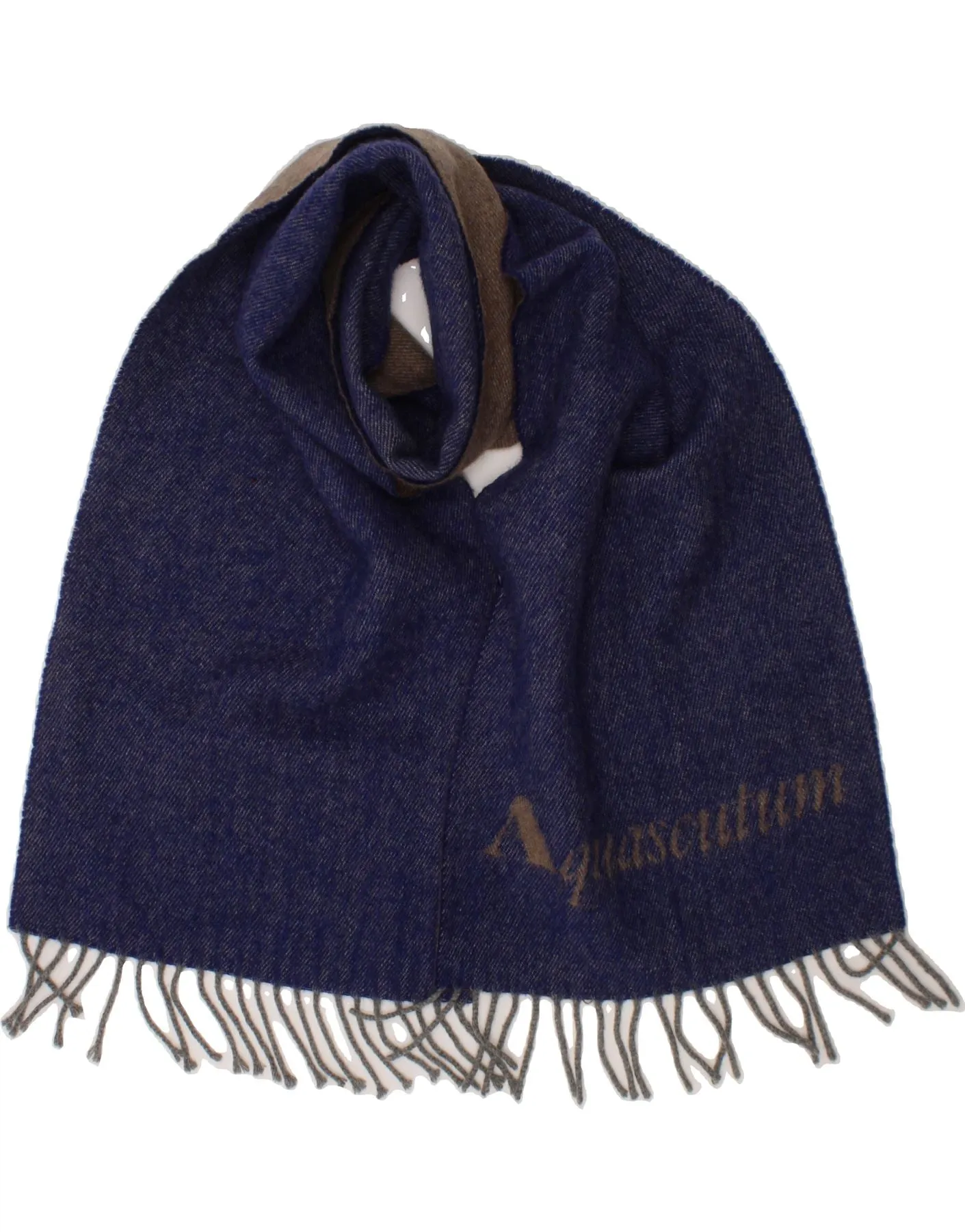 AQUASCUTUM Mens Graphic Rectangle Scarf One Size Navy Blue Wool