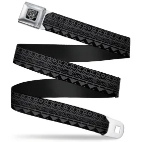 BD Wings Logo CLOSE-UP Full Color Black Silver Seatbelt Belt - Aztec1 Gray/Black Webbing