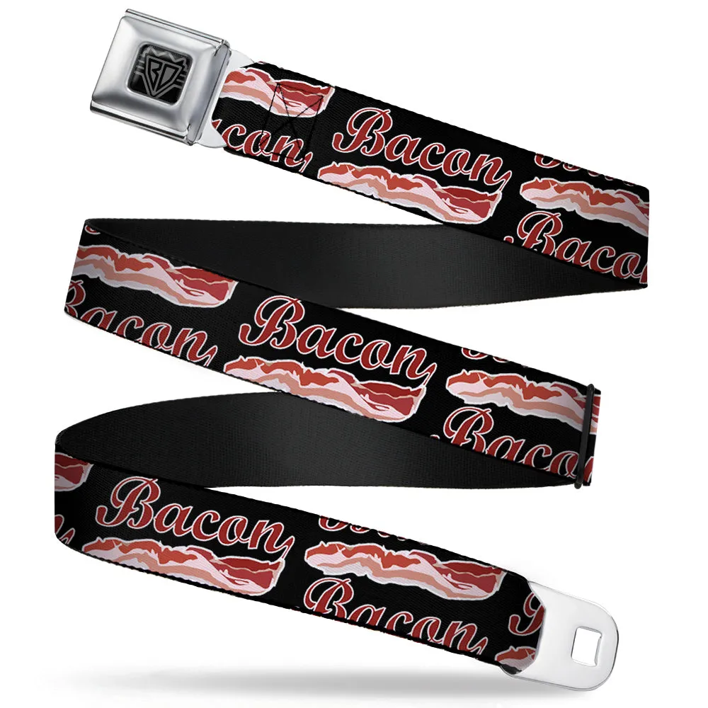 BD Wings Logo CLOSE-UP Full Color Black Silver Seatbelt Belt - BACON Baseball Script Webbing