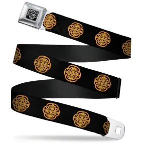 BD Wings Logo CLOSE-UP Full Color Black Silver Seatbelt Belt - Celtic Knot Black/Burgundy/Gold Webbing