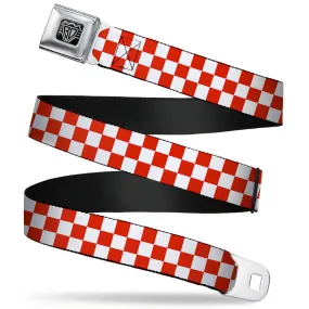 BD Wings Logo CLOSE-UP Full Color Black Silver Seatbelt Belt - Checker Red/White Webbing