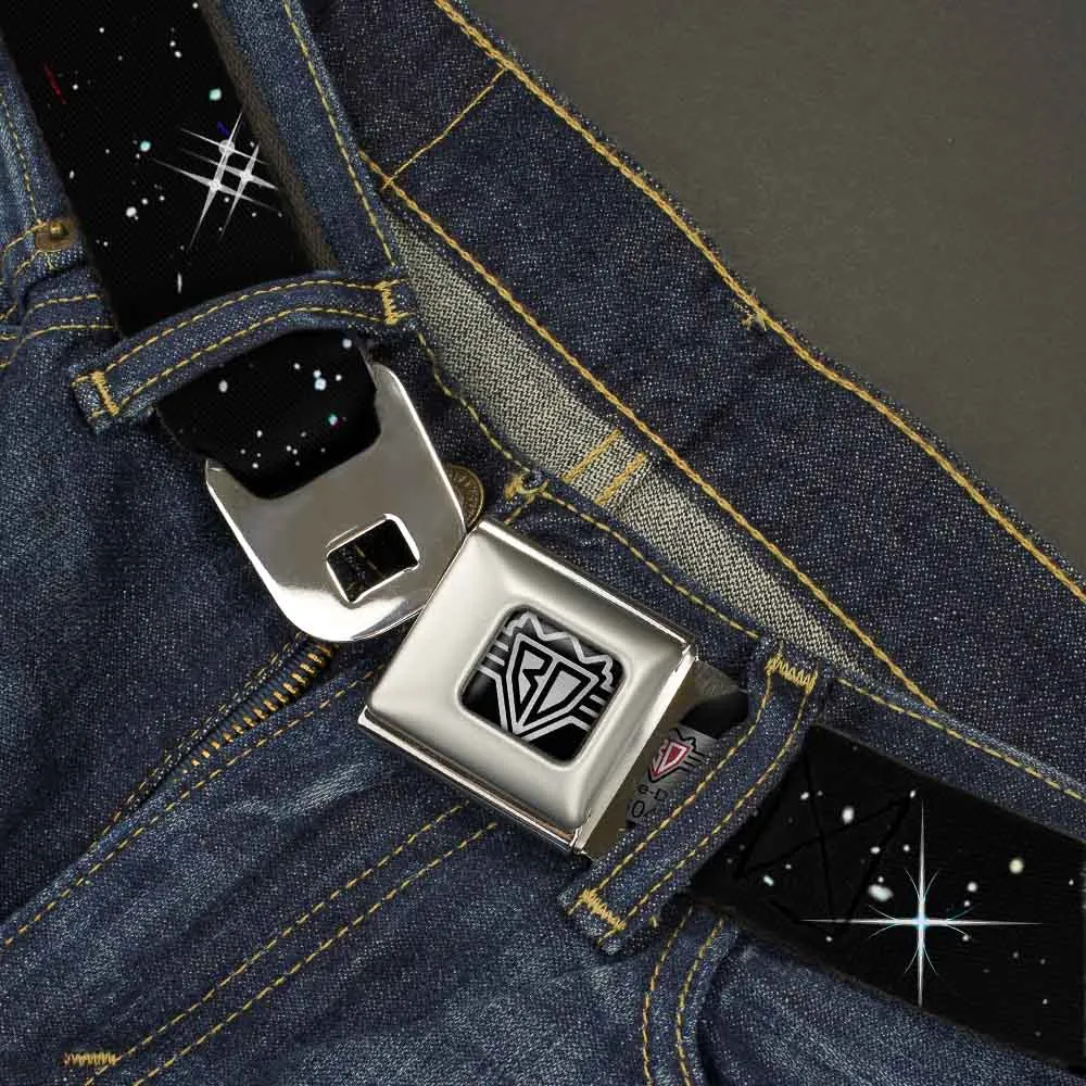 BD Wings Logo CLOSE-UP Full Color Black Silver Seatbelt Belt - Deep Space Black/White Webbing