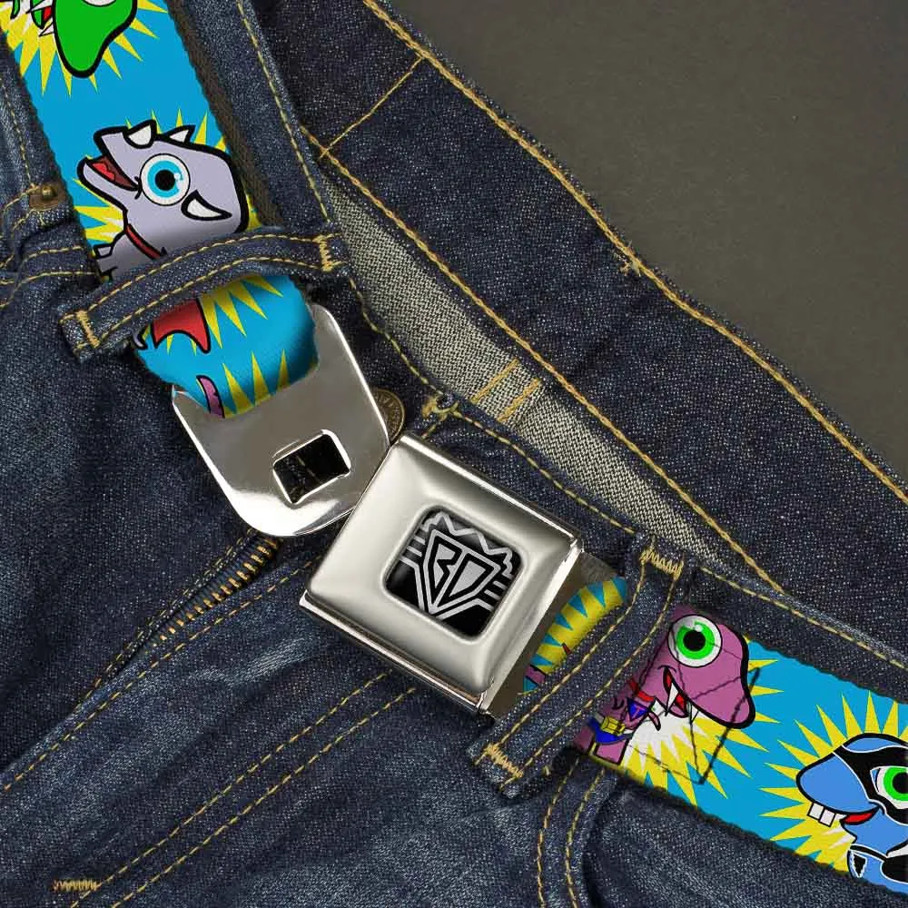 BD Wings Logo CLOSE-UP Full Color Black Silver Seatbelt Belt - Dinosaur Superhero Baby Blue Webbing