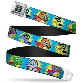 BD Wings Logo CLOSE-UP Full Color Black Silver Seatbelt Belt - Dinosaur Superhero Baby Blue Webbing