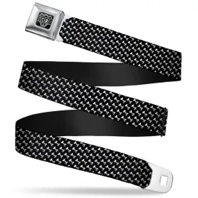 BD Wings Logo CLOSE-UP Full Color Black Silver Seatbelt Belt - Dog Bone Black/White Webbing