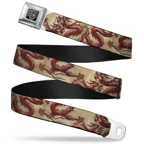 BD Wings Logo CLOSE-UP Full Color Black Silver Seatbelt Belt - Dragons Tan Webbing