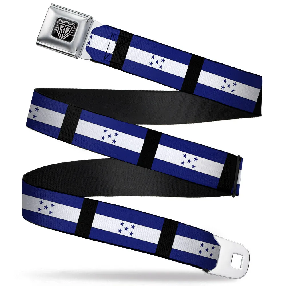 BD Wings Logo CLOSE-UP Full Color Black Silver Seatbelt Belt - Honduras Flags Webbing