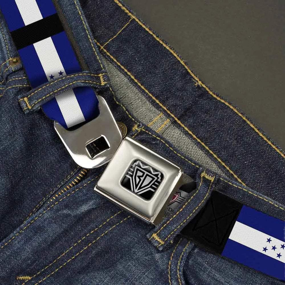 BD Wings Logo CLOSE-UP Full Color Black Silver Seatbelt Belt - Honduras Flags Webbing