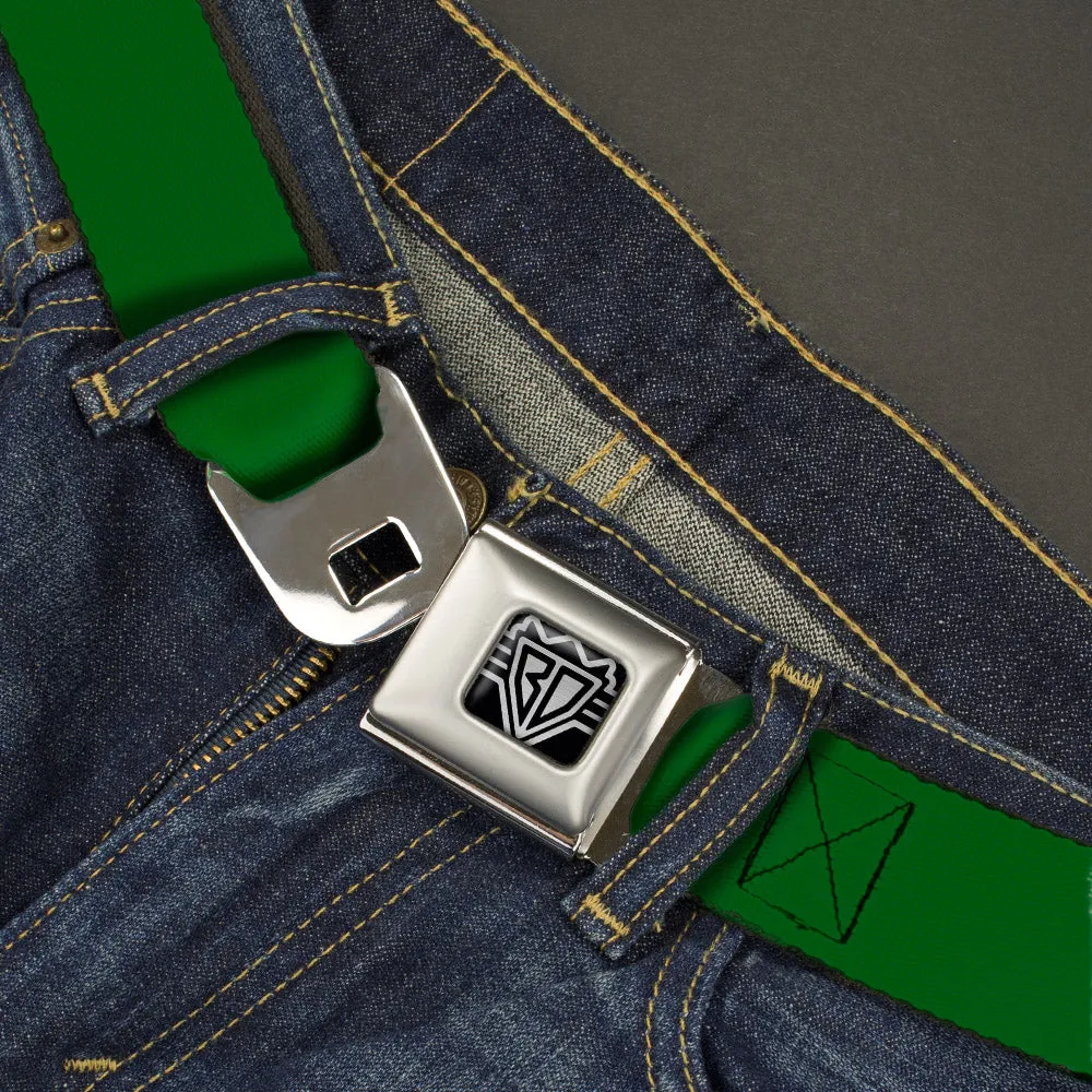 BD Wings Logo CLOSE-UP Full Color Black Silver Seatbelt Belt - Kelly Green Print Webbing