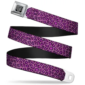 BD Wings Logo CLOSE-UP Full Color Black Silver Seatbelt Belt - Leopard Pink Fuchsia Webbing