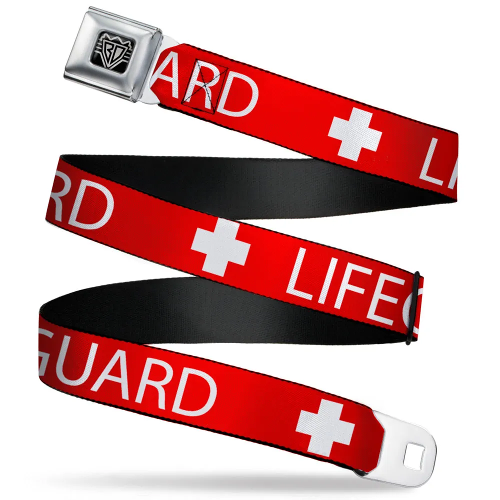 BD Wings Logo CLOSE-UP Full Color Black Silver Seatbelt Belt - LIFEGUARD/Logo Red/White Webbing