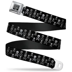 BD Wings Logo CLOSE-UP Full Color Black Silver Seatbelt Belt - Multi Skull Black/Gray Webbing