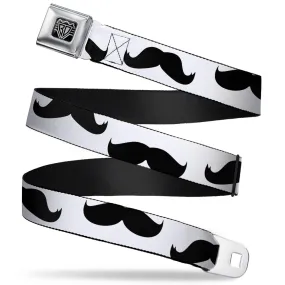 BD Wings Logo CLOSE-UP Full Color Black Silver Seatbelt Belt - Mustaches White/Black Webbing