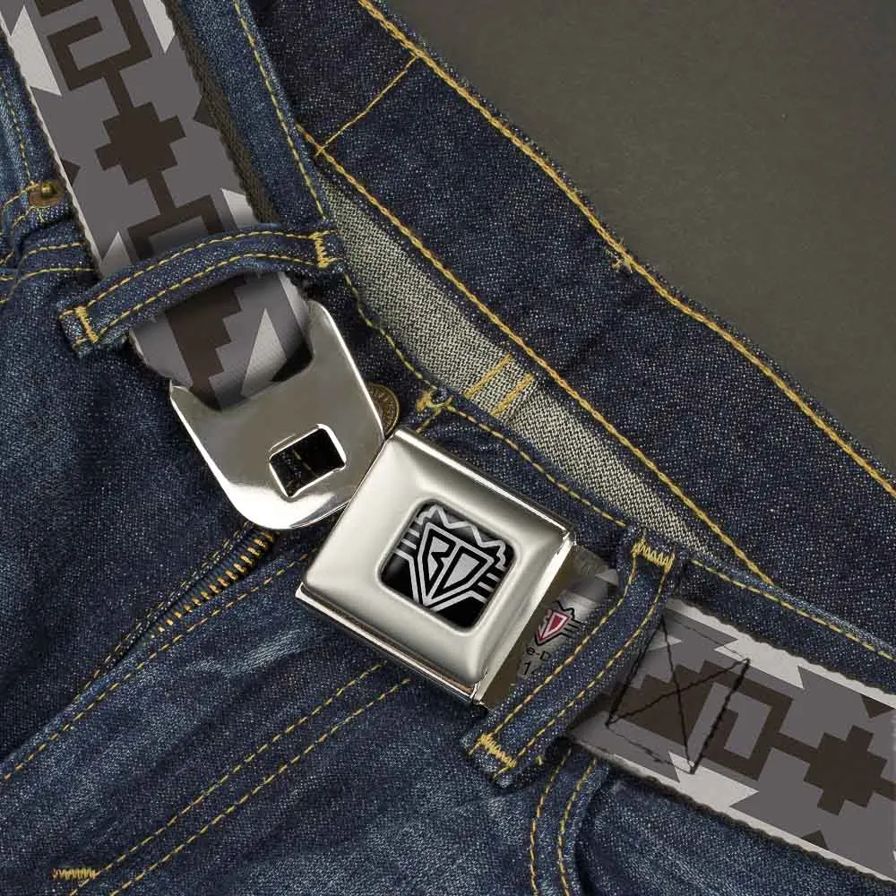 BD Wings Logo CLOSE-UP Full Color Black Silver Seatbelt Belt - Navajo2 Grays Webbing