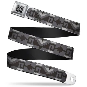 BD Wings Logo CLOSE-UP Full Color Black Silver Seatbelt Belt - Navajo2 Grays Webbing