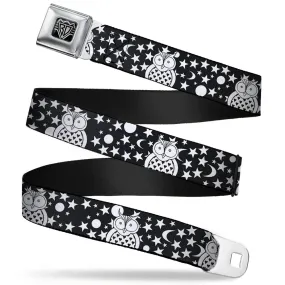 BD Wings Logo CLOSE-UP Full Color Black Silver Seatbelt Belt - Owls Black/White3 Webbing