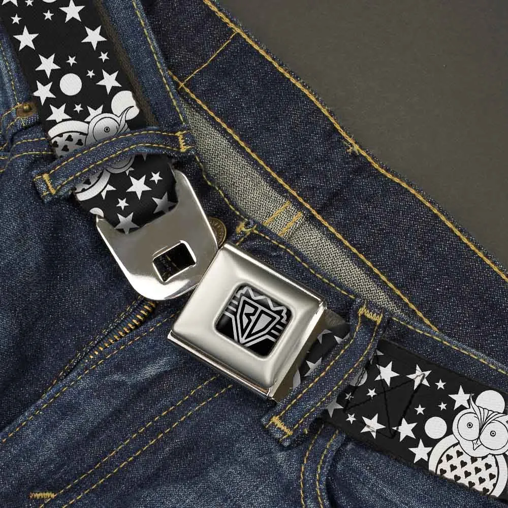 BD Wings Logo CLOSE-UP Full Color Black Silver Seatbelt Belt - Owls Black/White3 Webbing