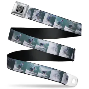 BD Wings Logo CLOSE-UP Full Color Black Silver Seatbelt Belt - Vivid Surfer Sequence Blocks Webbing