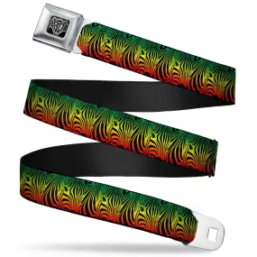 BD Wings Logo CLOSE-UP Full Color Black Silver Seatbelt Belt - Zebra Head Rasta Webbing