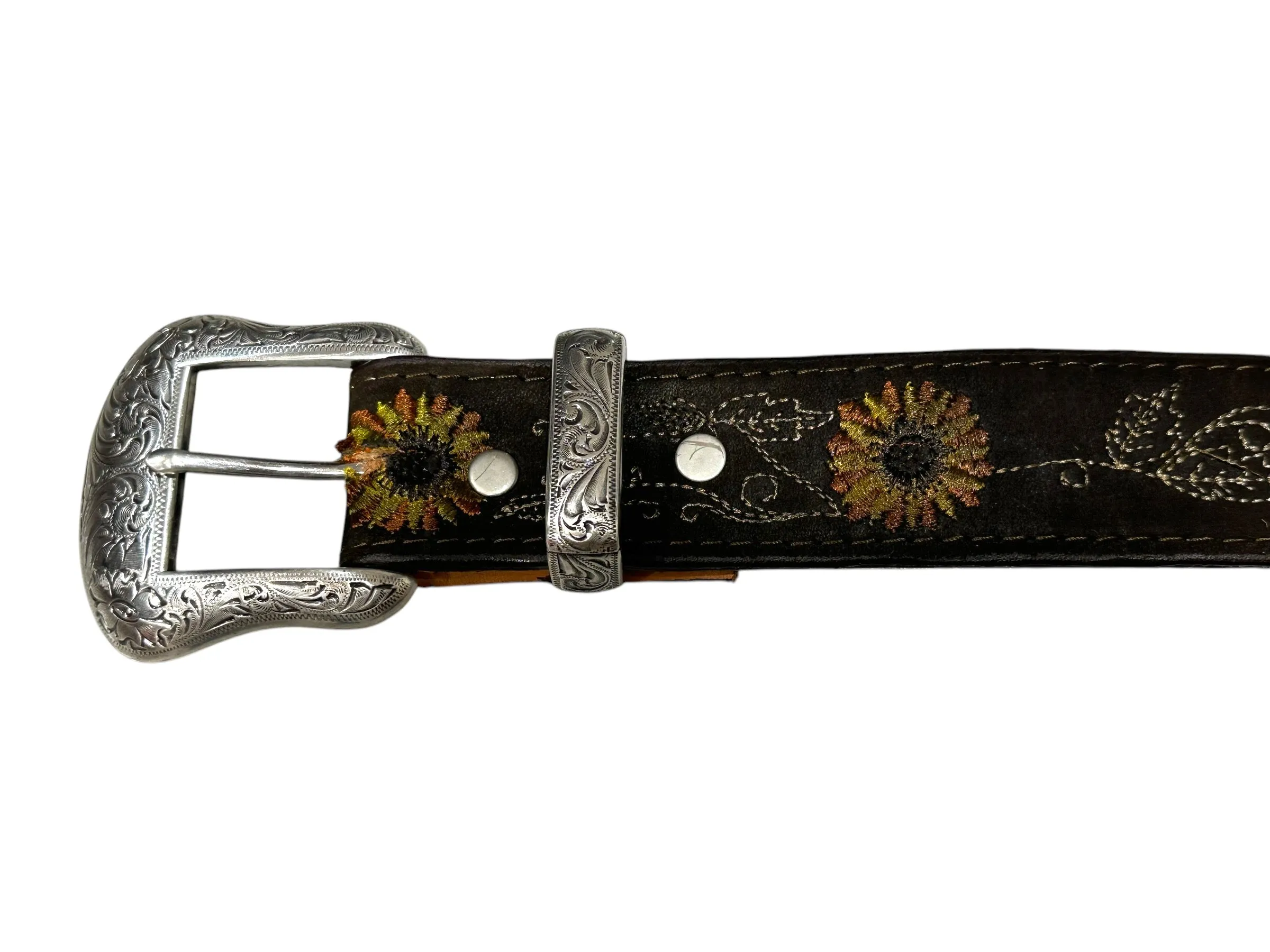 Black Leather Sunflower Belt