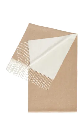 Blaine Fringe Scarf in Camel & Ivory Silk Cashmere