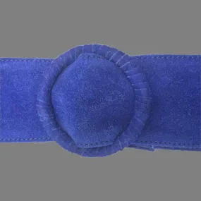 Blue Womens' Soft Silky Suede Leather Round Buckle 70mm Wide Dress Belt