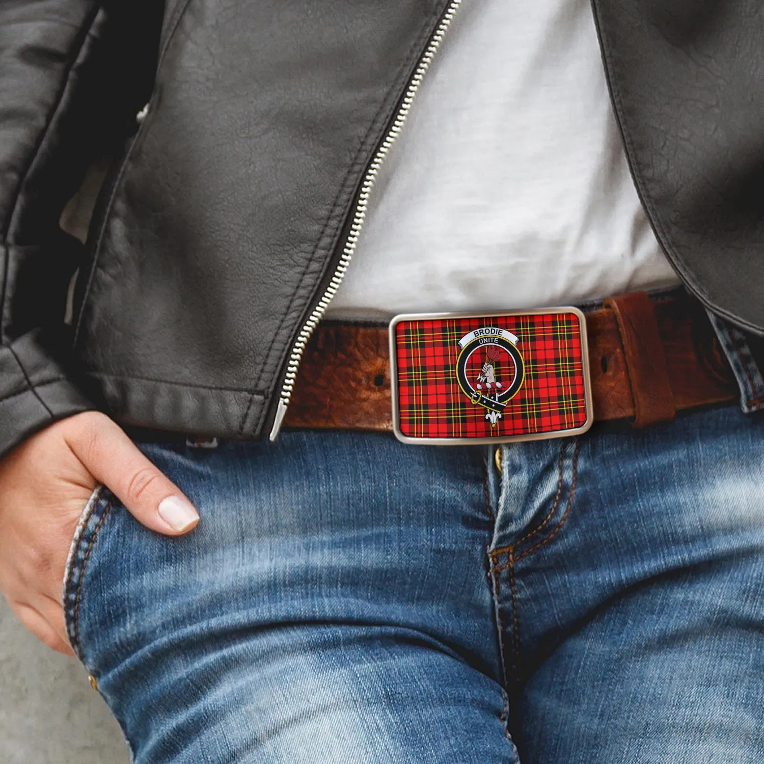 Brodie Modern Tartan Belt Buckles with Family Crest