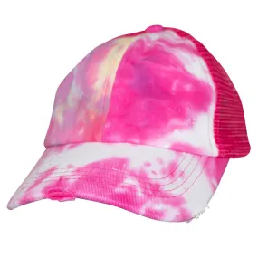 BT-791 Kids C.C Criss Cross Pony Cap Tie Dye Hot Pink/Hot Pink