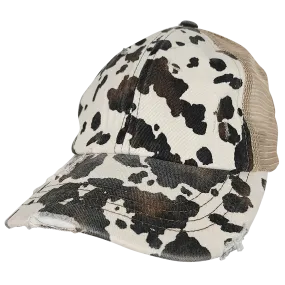 BT-938 Cow Print Criss Cross Pony Cap Beige