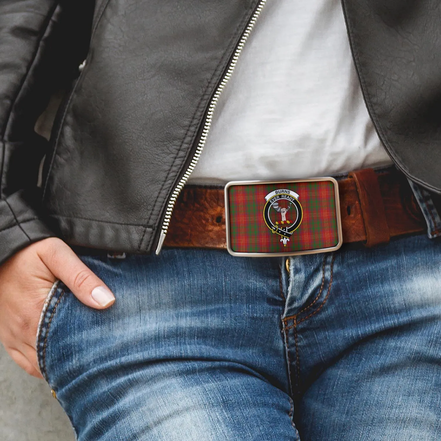 Burns Tartan Belt Buckles with Family Crest