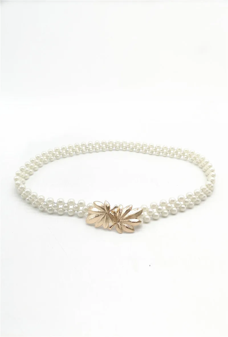 Cala pearl stretch belt with leaf detail