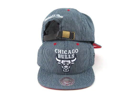 Chicago Bulls Mitchell & Ness Strapback Hats (Pinstripe Red Bottom)