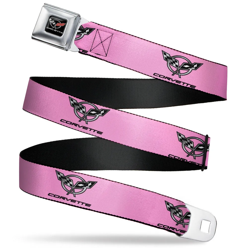 Corvette Seatbelt Belt - CORVETTE C5 Logo Repeat Pink/Black/Silvers Webbing