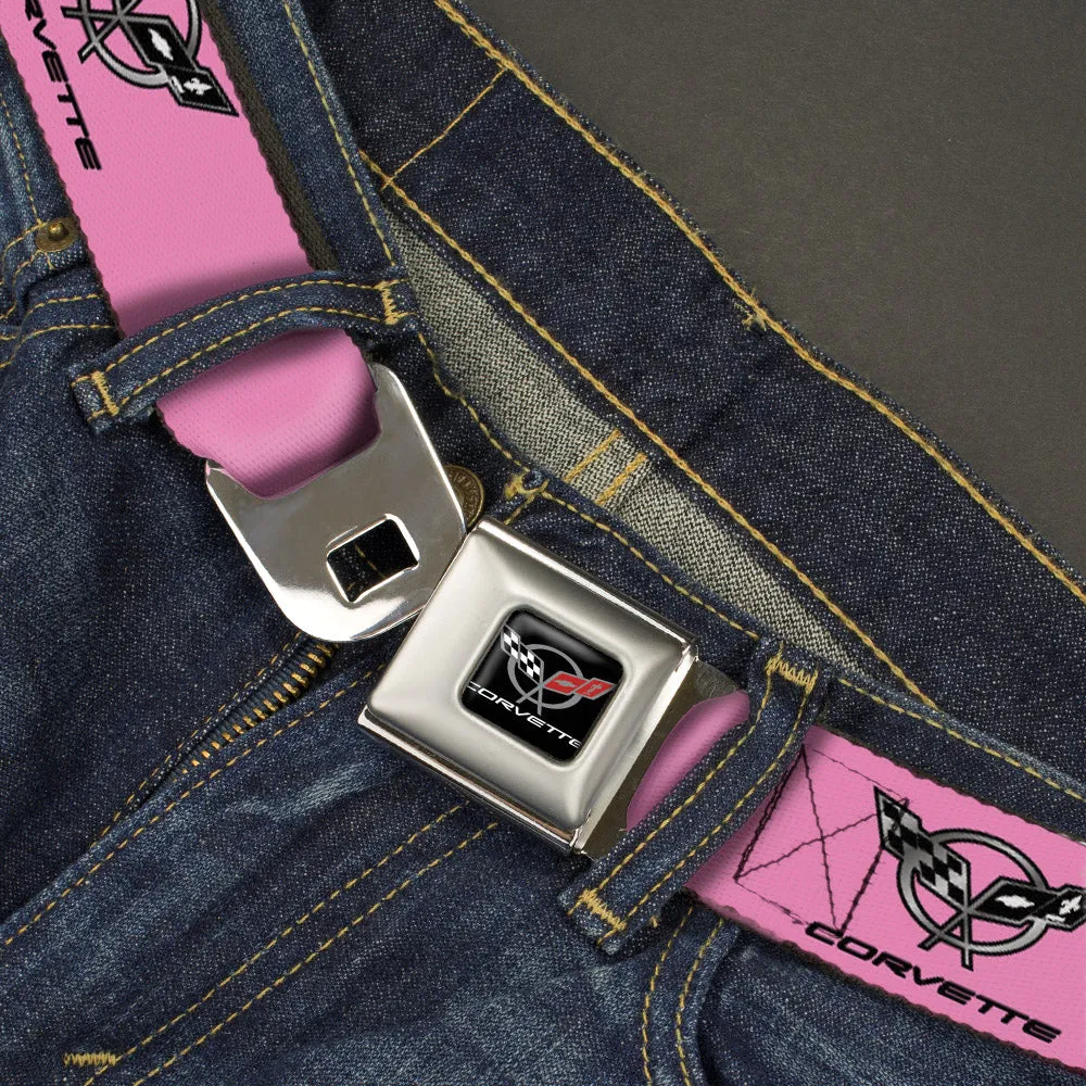 Corvette Seatbelt Belt - CORVETTE C5 Logo Repeat Pink/Black/Silvers Webbing