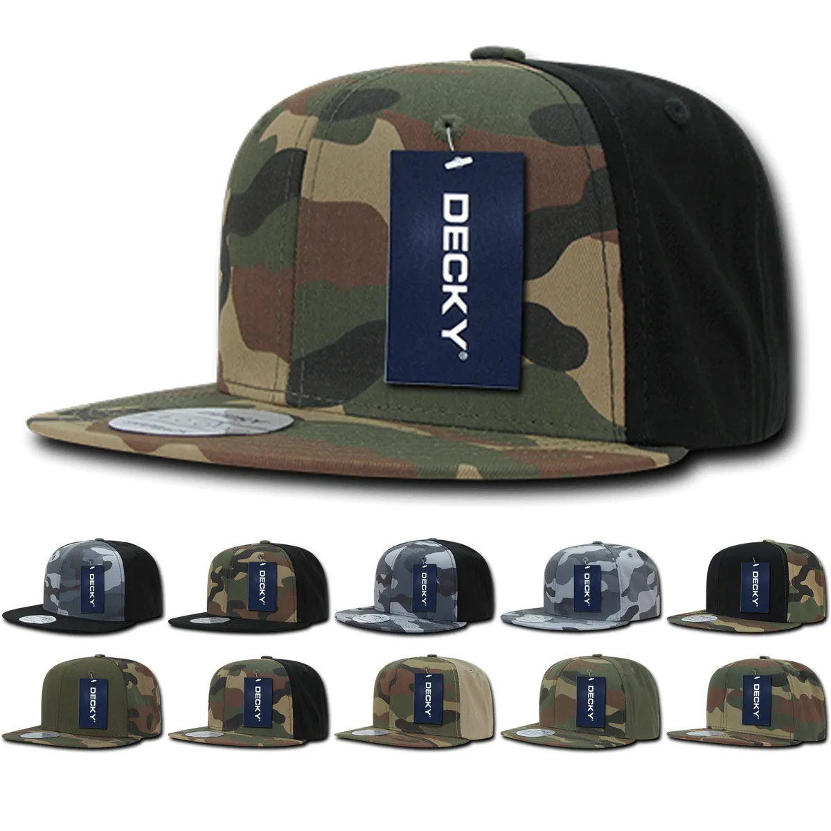 Decky 1049 Camo Snapback Hat, 6 Panel Camouflage Flat Bill Cap