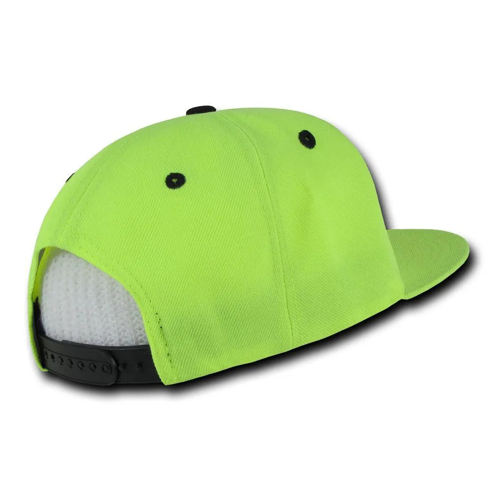 Decky 1077 Neon Snapback Hat, 6 Panel Flat Bill Cap