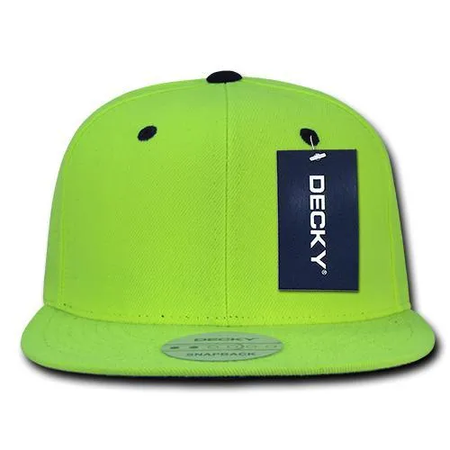 Decky 1077 Neon Snapback Hat, 6 Panel Flat Bill Cap