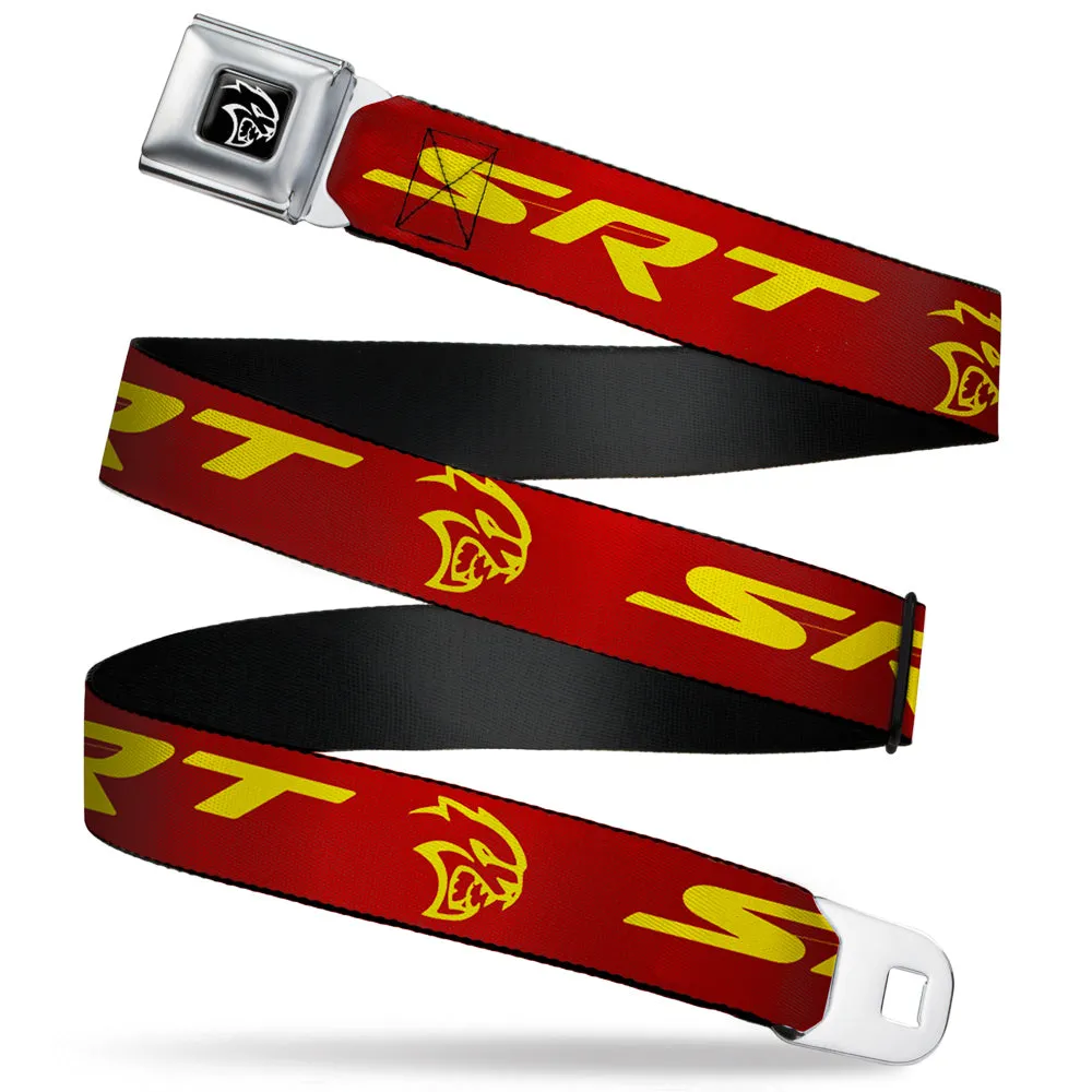 Dodge Hellcat Logo Full Color Black White Seatbelt Belt - Dodge SRT/Hellcat Logo Burgundy/Yellow Webbing