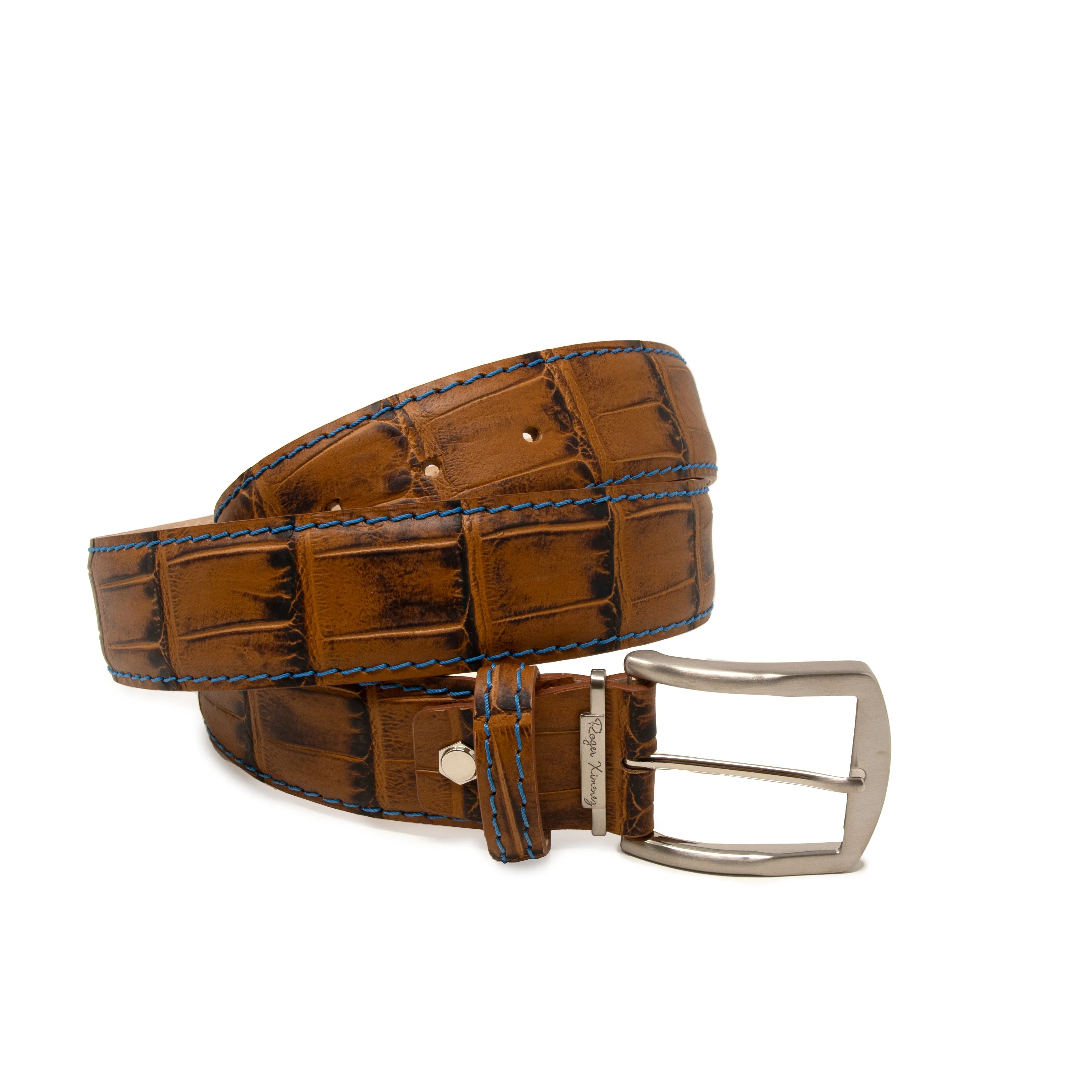 Faux Alligator Tail Belt - Whiskey - 40mm