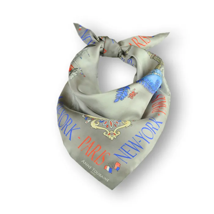 FRENCH SILK SCARF - PARIS NEW YORK - Pewter Grey - 27x27"